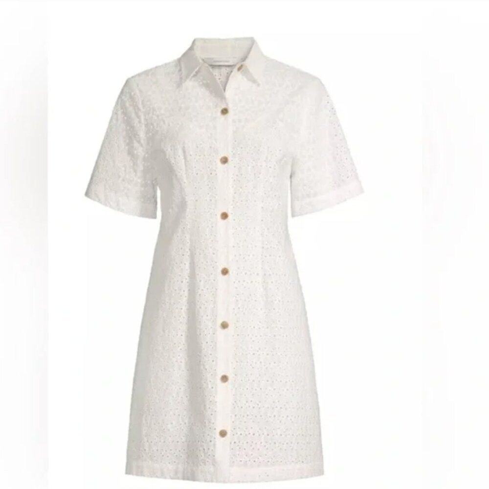 Rebecca Taylor Lea Eyelet White Shirt Dress Shirtdress Sz 6 - Full Moon NWT - Picture 2 of 9
